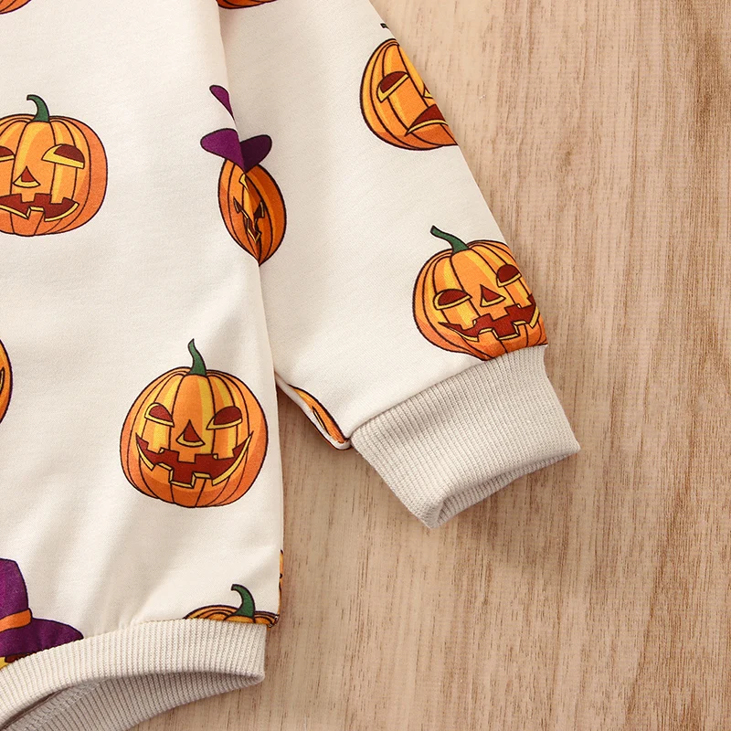 

Adorable Halloween Costume with Spooky Ghost Print and Ruffled Sleeves for Infant Baby Girl or Boy - Cute and Comfy