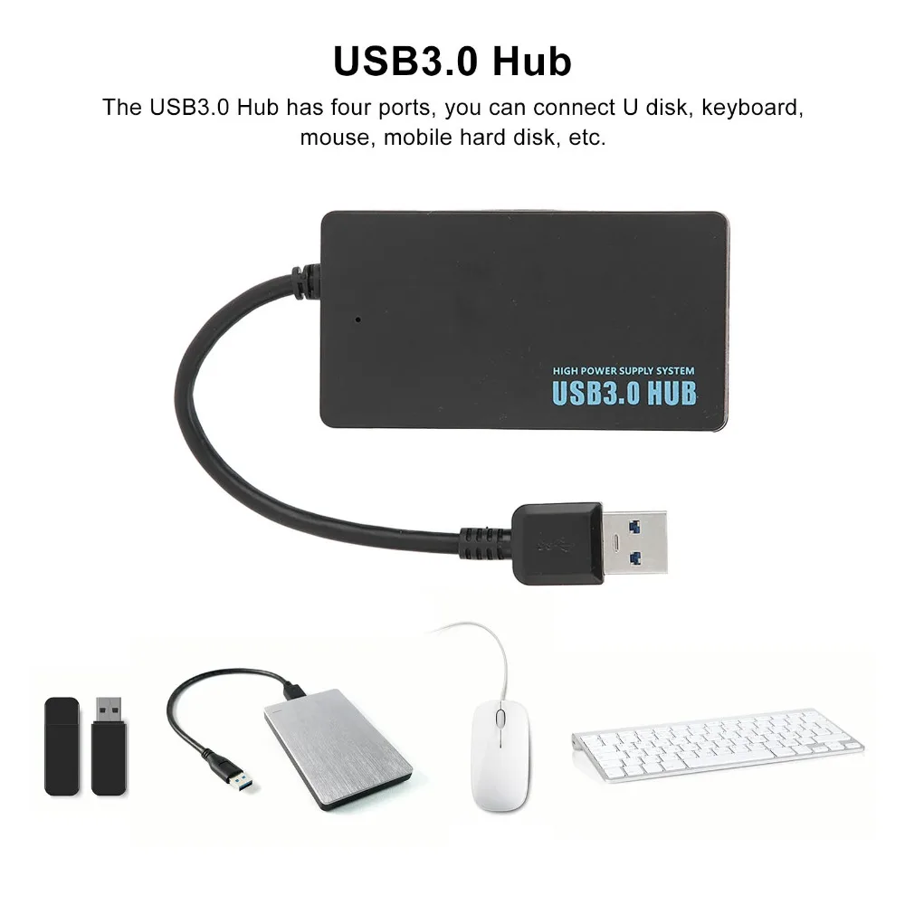 Multifunction 4 Ports USB3.0 Hub 5Gbps High Speed USB Hub Black Plug and Play USB Adapter Laptop Desktop