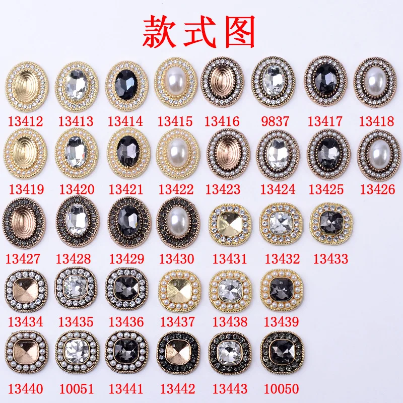 DIY handmade hair accessories button alloy accessories oval square flower plate full diamond buckle accessories spot wholesale