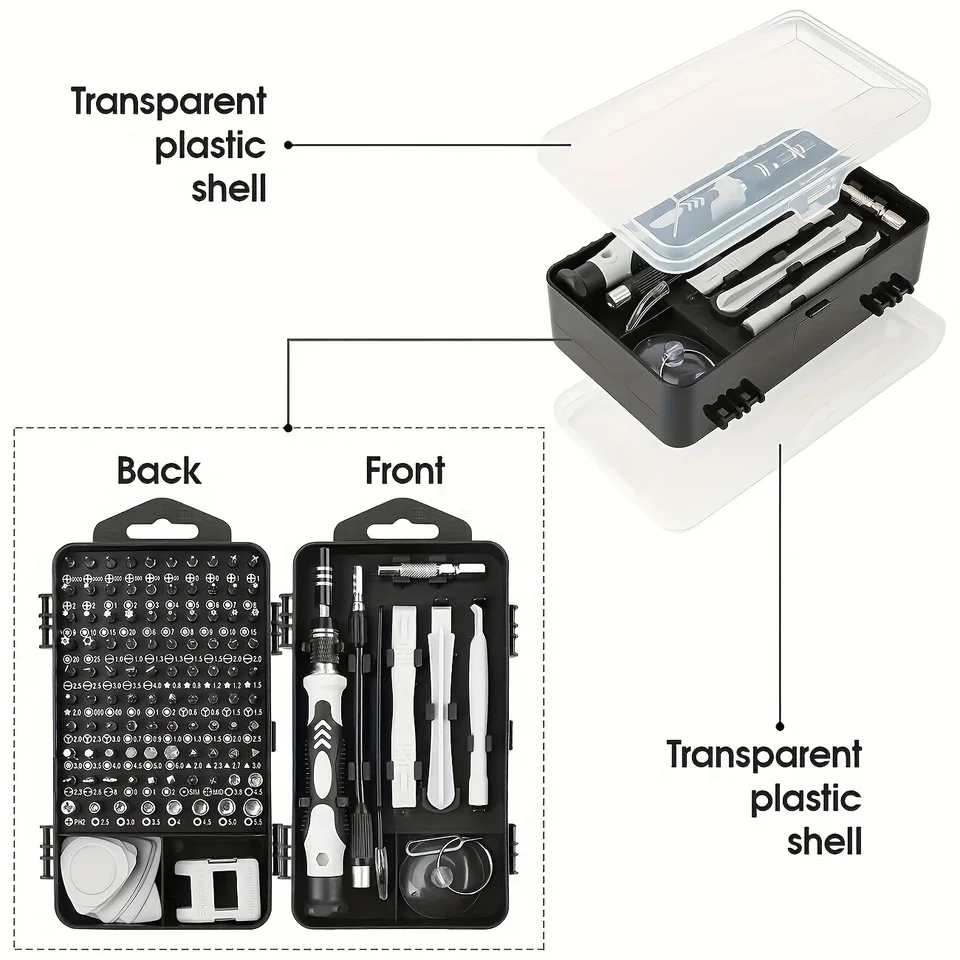 Set de destornilladores magnéticos 115 en 1, puntas de alta dureza, kit de reparación para teléfonos, tablets, pequeños electrodomésticos y tornillos especiales 2