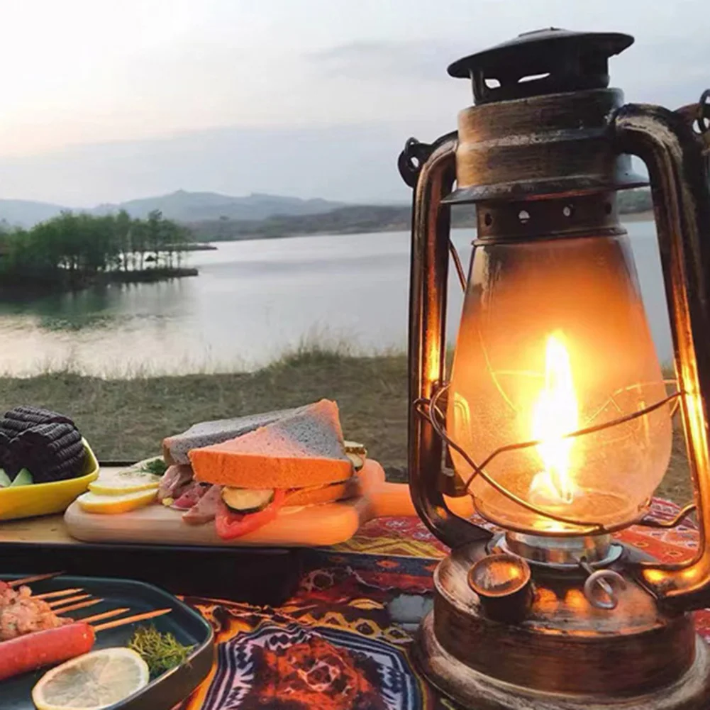 1pc 31cm Vintage Kerosene Oil Lamp Lantern Retro Kerosene Light Camping Tent Decorative Atmosphere Lighting Outdoor Campinglight