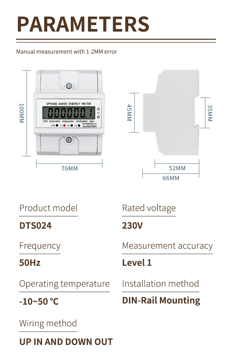 LCD AC DIN-Schienen-Energiezähler 230V 3-Phasen 4-Draht Stromverbrauchsmonitor KWh-Zähler Wattmeter 3×30(100A) 50/60HZ – Detail 4