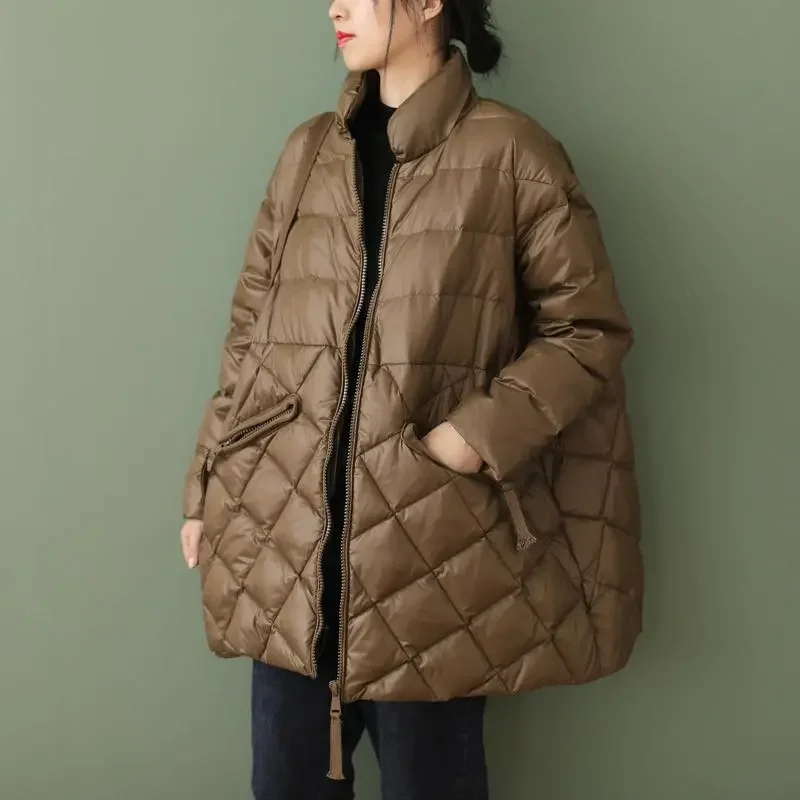 Outono inverno feminino casaco de algodão padrão diamante bloco cor engrossado forro de lã simples confortável casual magro