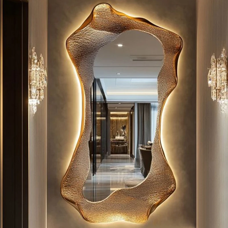 *Luxury Nordic Big Modern Wall Hanging Aesthetic Mirror Living Room Decoration Espelhos Home Products Wavy Vintage Gold Mirror - view 2