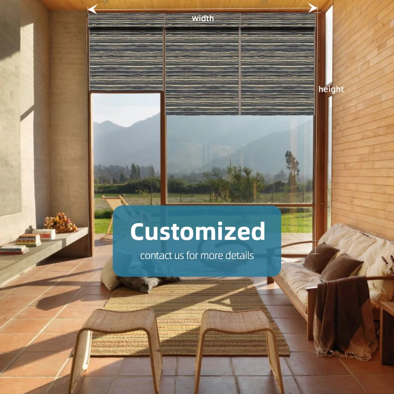 Motorized Smart Lifting Solar Panel Charging Supported Natural Handmade Bamboo Jute Woven Woods Roman Blinds