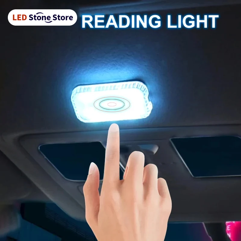 LED Touch Light Mini Wireless Car Interior Lighting Auto Roof Ceiling Reading Lamp for Door Foot Trunk Storage Box USB Charging