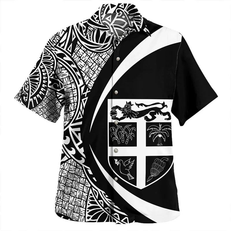 Harajuku 3D Printing Philippines Fiji Flag Emblem Rugby Shirts Fiji Coat Of Arm Graphic Short Shirts Men Hawaiian Clothing Tops