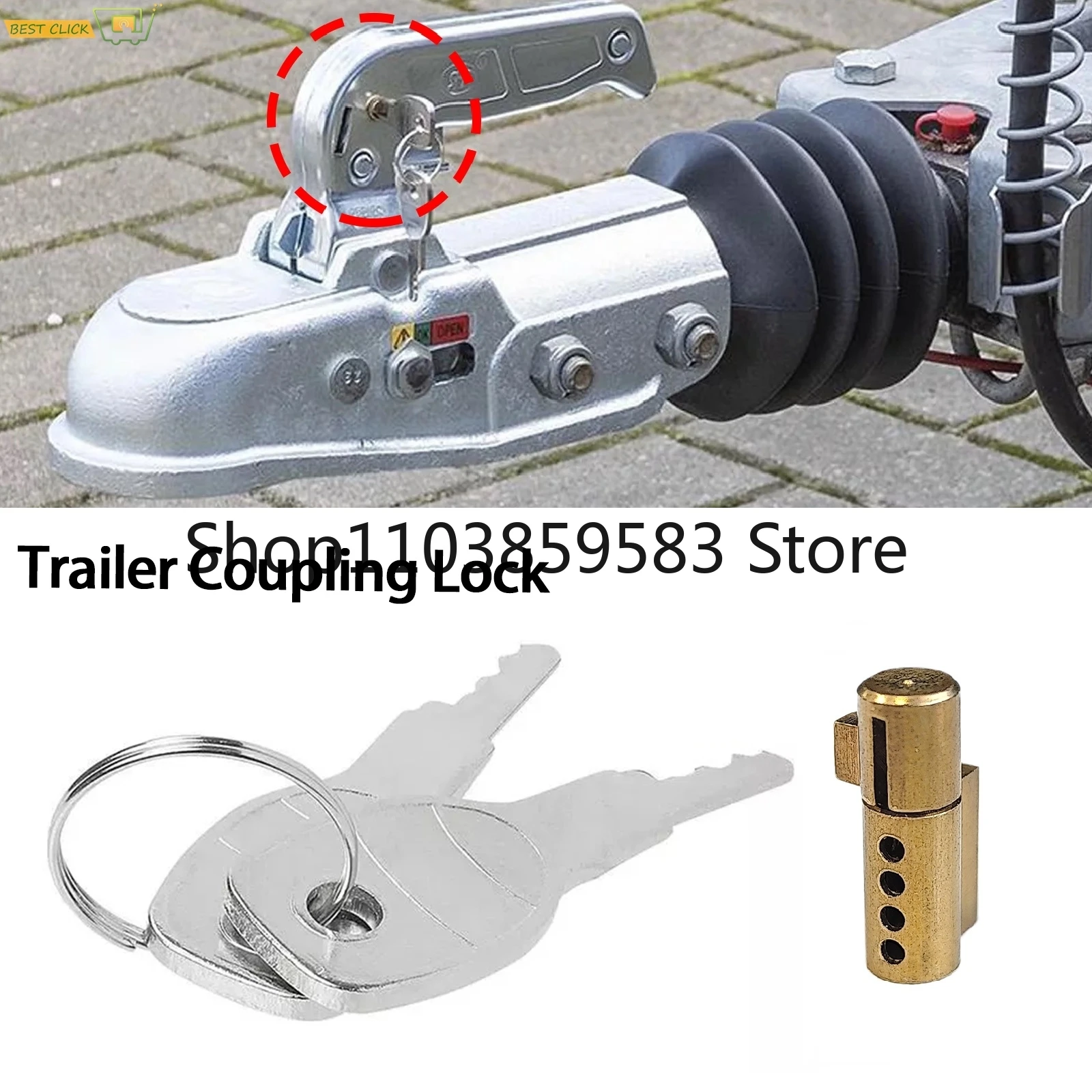 

1PC Anti-Theft Trailer Coupling Hitch Lock Insertable Security for Pressed Coupler Heads Caravans RVs with 2 Keys Accessory Part