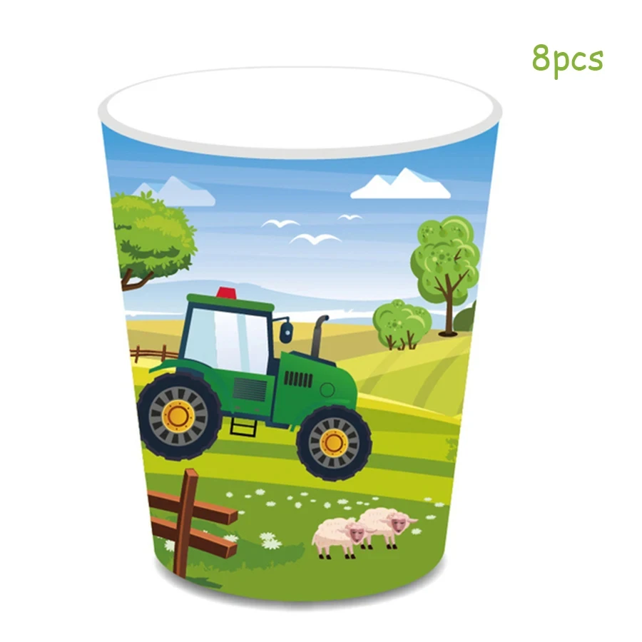 Green Farm Tractor Theme Party Decoration Excavator Car Birthday Board Banner Balloon Paper Cup Cake Top Party Supplies