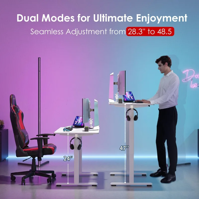 48-Inch Electric Power Height-Adjustable Standing Office Desk Metal Elevated Computer Rising Desk Moves Electric Cooling Feature