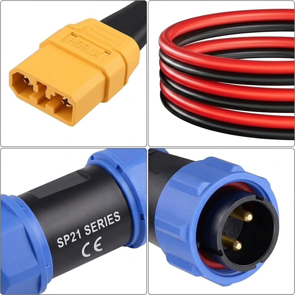 12AWG Aviation Male Connector Cable to For XT90 1m for AC200MAX AC200P AC300 AC500 and RC Car For Power Systems