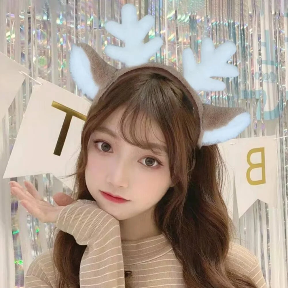 Christmas Plush Antler Headband Lolita Party Headpiece Reindeer Antler Head Hoop Cartoon Deer Ears Hair Hoop Hair Accessories