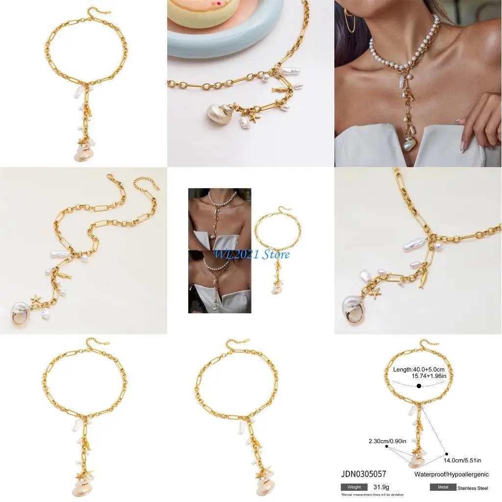 

G5GC Stylish Adjustable Conch Pearls Collarbone Necklace For Layering Jewelry