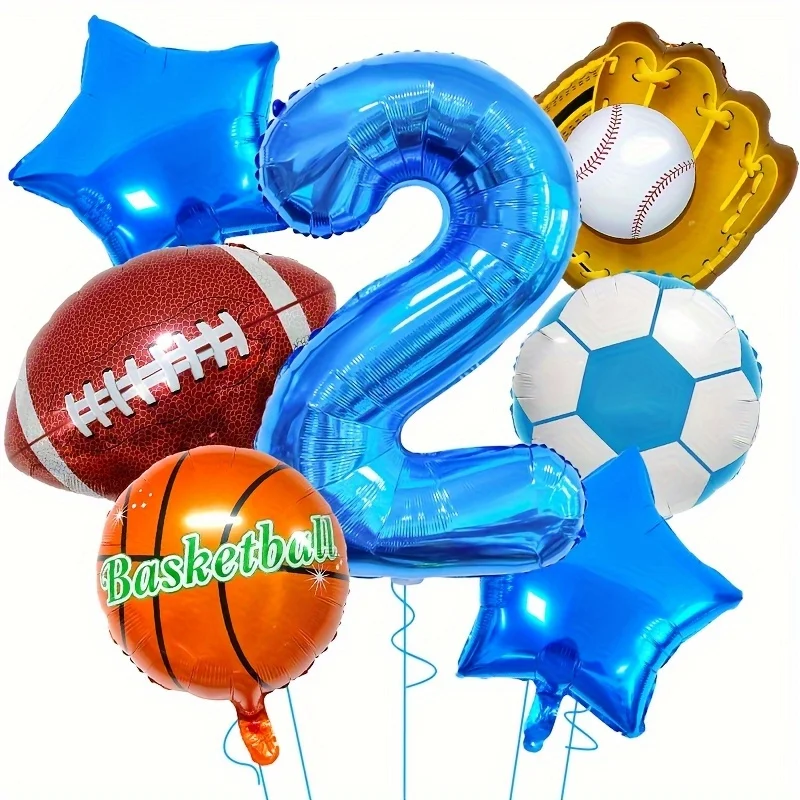 9pcs Boys Football Baseball Helium Balloons Birthday Party Decoration Children's Gifts 32inch Blue Blue Red Digit Number Balloon