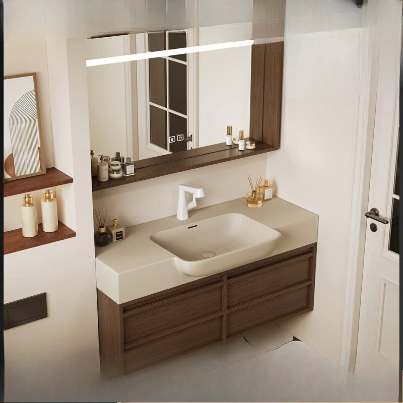 

Medieval style bone line big belly basin bathroom cabinet combination Corian integrated basin extremely narrow washing