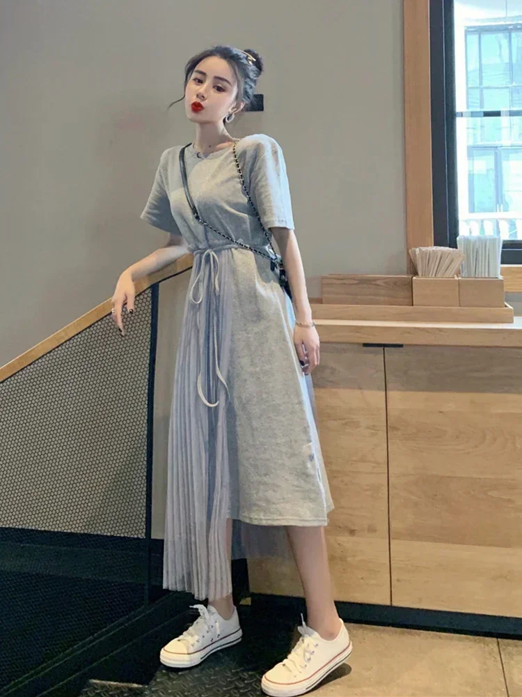 女性用半袖Tシャツドレス,ルーズニットTシャツ,女性用ロングドレス,気質,夏,新品,sp419