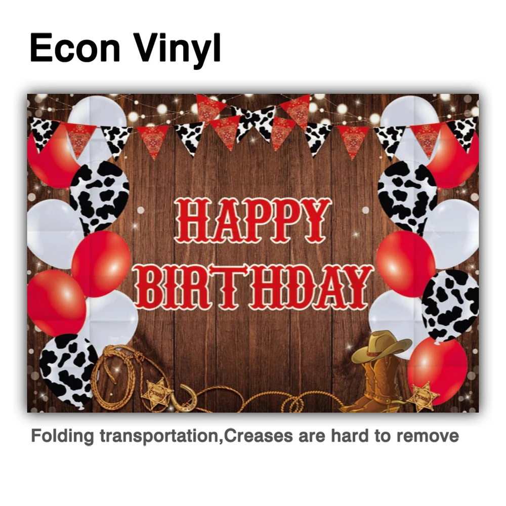Allenjoy 행복 한 생일 파티 배경 나무 카우보이 소박한 반짝이 풍선 서쪽 마을 테마 베이비 샤워 Photozone 배경
