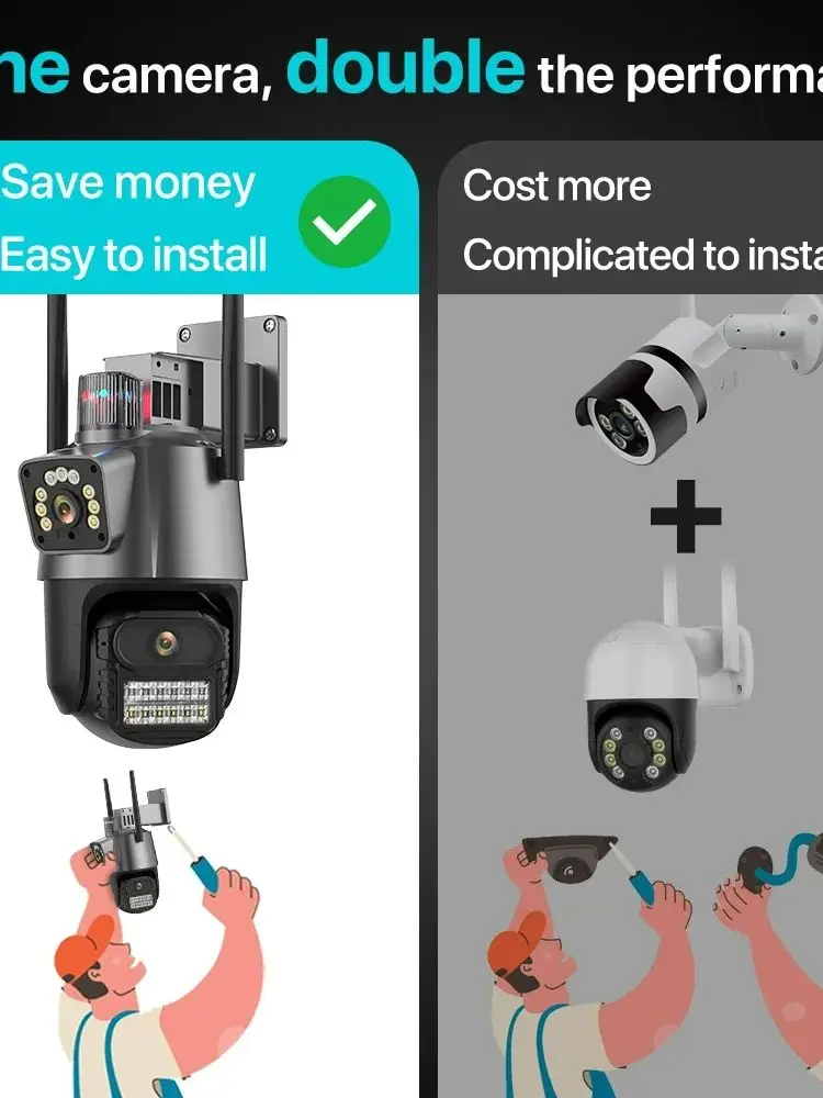 Dual Lens IP Camera 8MP 4K HD Dual Screen WIFI Camera Floodlight Alarm Auto Tracking Security Camera P2P CCTV Video Surveillance