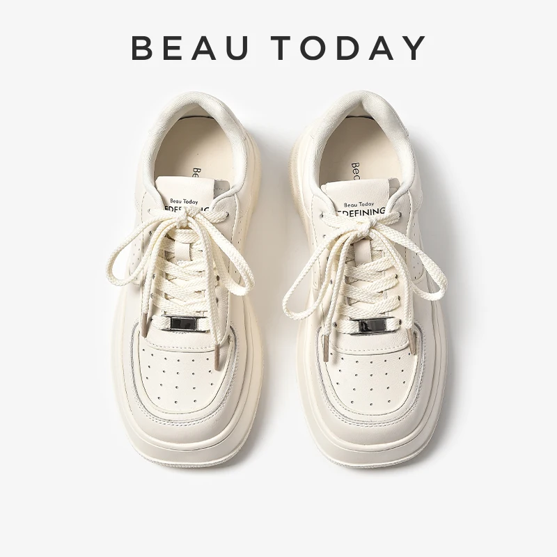 

Beautoday Casual Sneakers Women Genuine Leather Round Toe Platform Lace-up Breathable Ladies Sports Shoes Handmade 29702