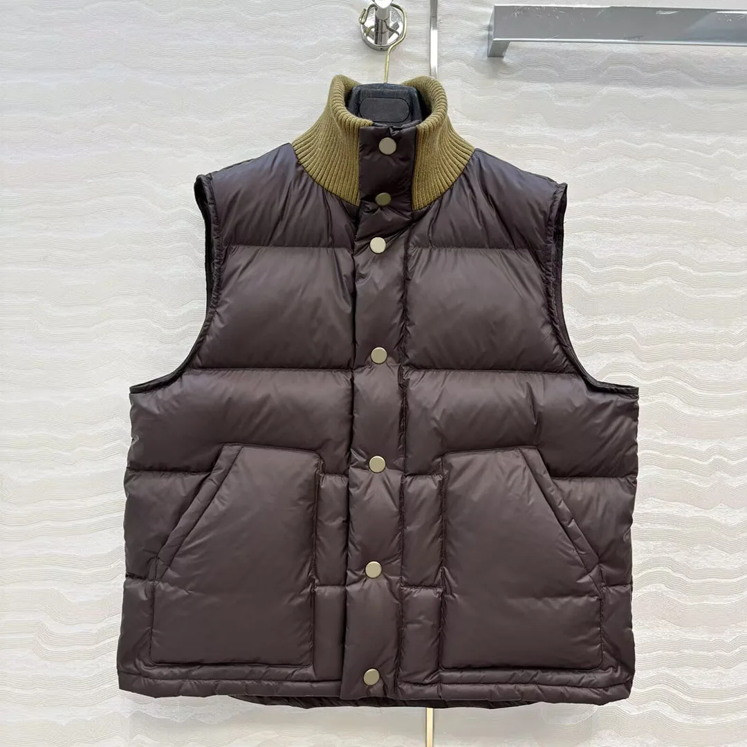 

Новинка 2025 года, зимняя теплая белая жилетка на утином пуху, женская шерстяная вязаная водолазка без рукавов, однобортная винтажная теплая майка