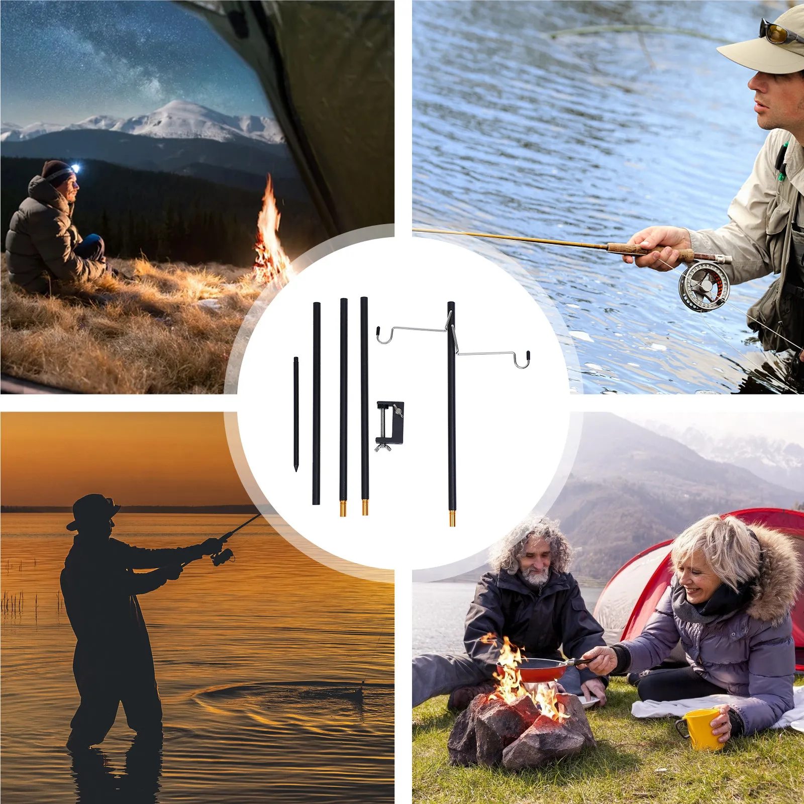 1Set Lantern Stand Set Portable Folding Lamp Support Aluminum Alloy Sturdy Light Stand for Outdoor Activities Camping Hiking
