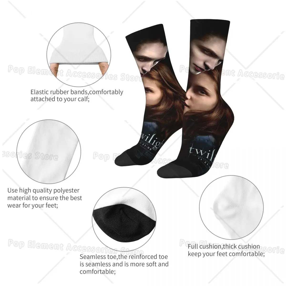 Happy Male Men Socks The Twilight Saga Breaking Dawn Sock Edward Bella Vampire Graphic Women Sock Spring Summer Autumn Winter