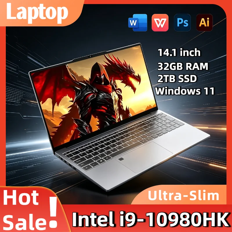Intel Core i9 10980HK 14.1 Inch Laptop 8C16T 5.3GHz 32GB DDR4 2TB NVMe SSD Windows 11 Pro Gaming Notebook Gamer PC