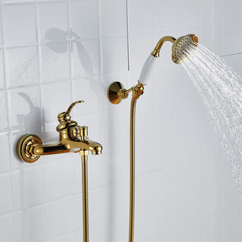 

Bathroom Shower Faucet Set Brass Wall Mounted Gold Single Lever Hot And Cold Classical Shower Faucet Set Chrome