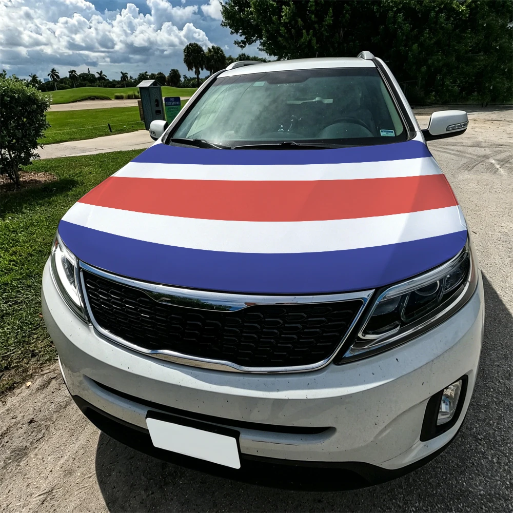3.8x5.3ft  Costa Rica Car Hood Cover Flag Swiss Confederation Car Bonnet Banner Elastic Fabrics Windproof Patriotic Automotive