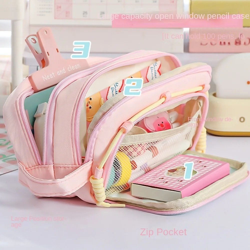 Astuccio per matite per cuccioli di cartone animato di grande capacità Ins Y2K Dog 4 Astuccio per matite coreano multistrato Borsa per trucco portatile portatile per ufficio scolastico