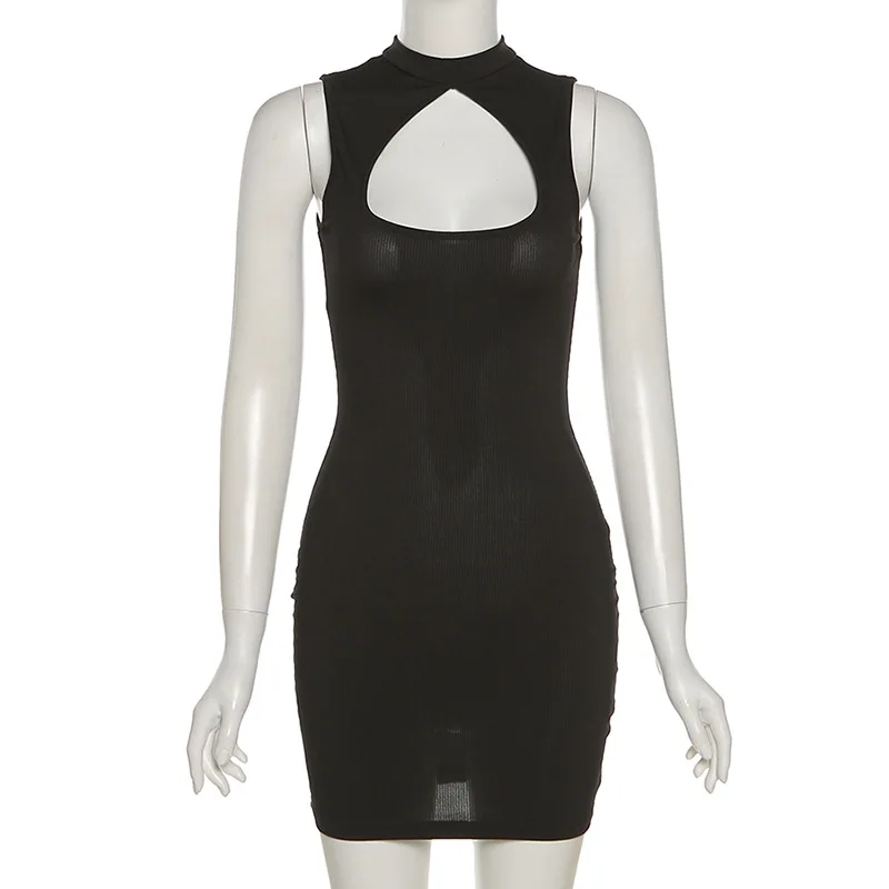 Damska sukienka mini bez rękawów z wycięciami, seksowna, dopasowana, krótka sukienka na imprezy i specjalne okazje, modna i wyrazista.