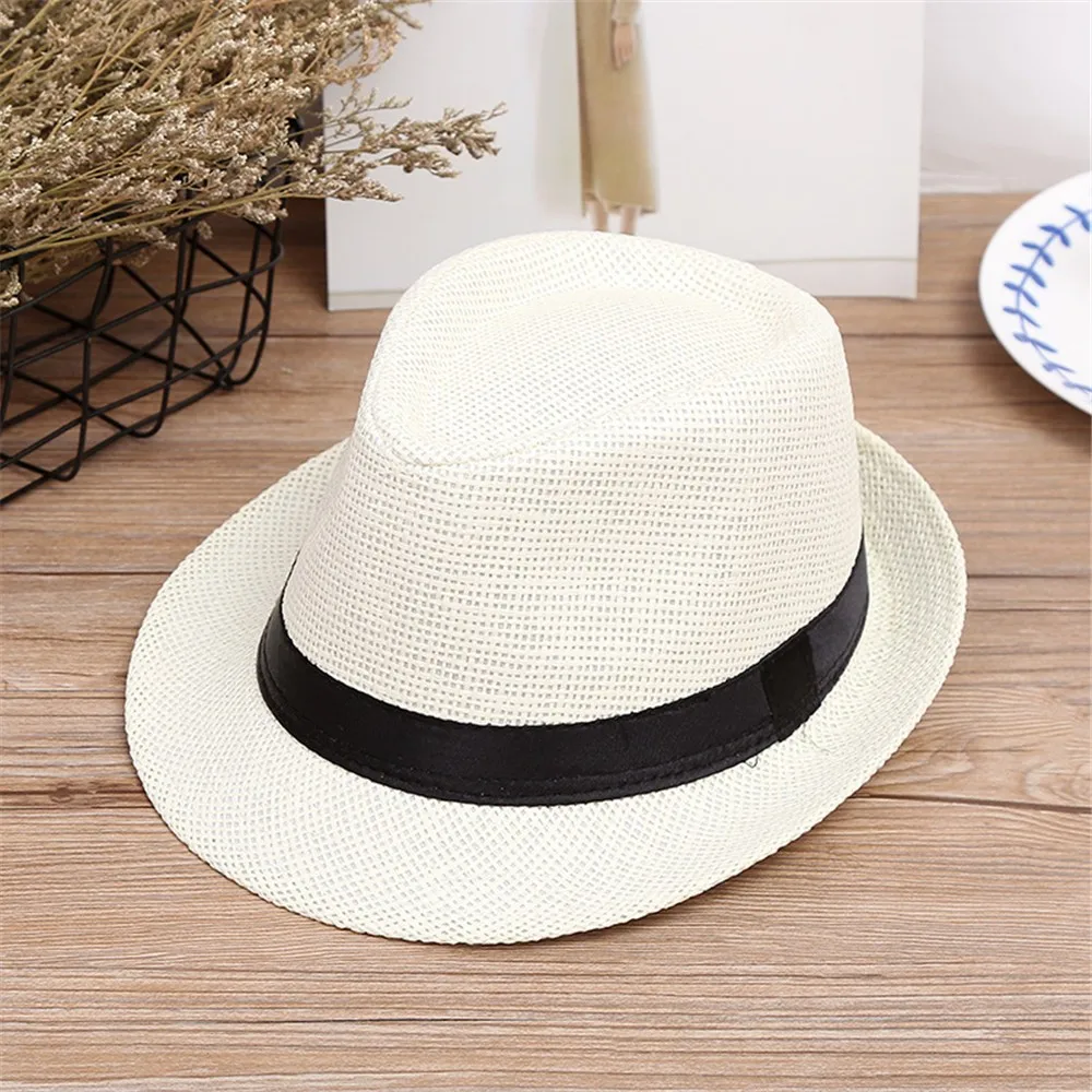 Children Kids 2024 Summer Beach Straw Hat Jazz Panama Trilby Fedora Hat Gangster Cap Outdoor Breathable Hats Girls Boys Sunhat