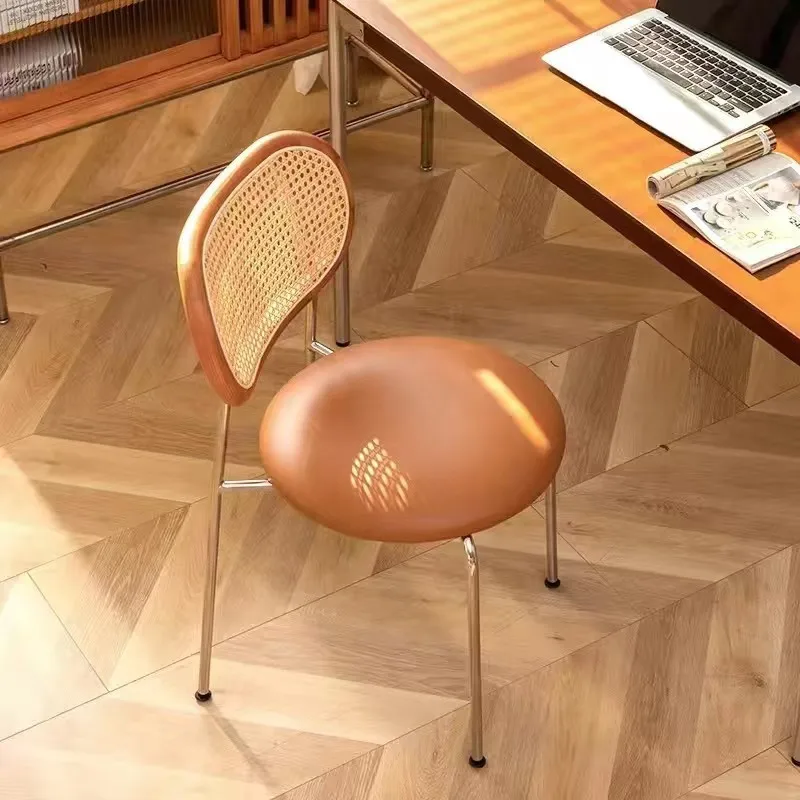 Medieval rattan chair solid wood dining chair modern simple home balcony restaurant high-end backrest stool