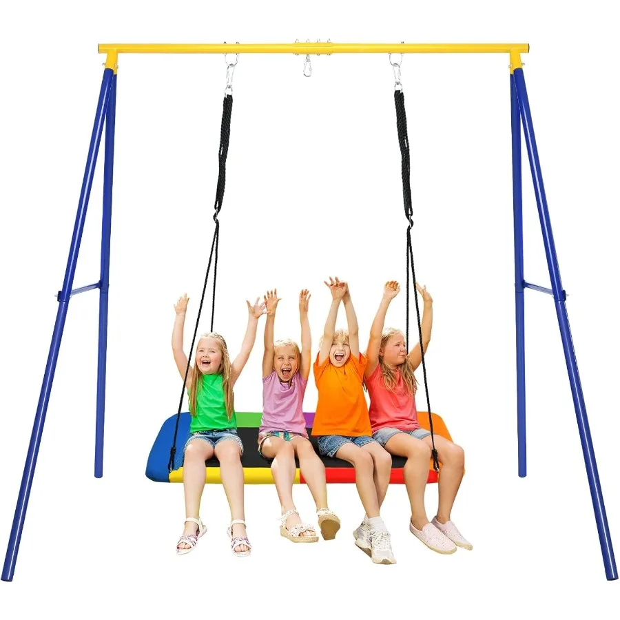 

550lbs Swing Set Swingset with 70 Platform Swing Heavy Duty Metal AFrame Stand w Ground Stakes and Adjustable Ropes Outdoor Pla