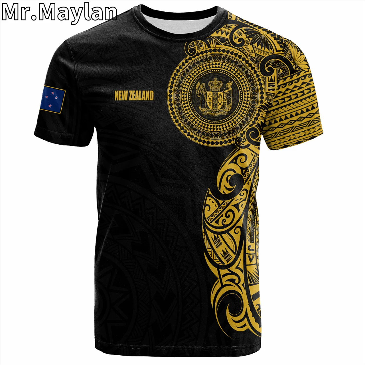 Personalised 3D New Zealand T-Shirt Polynesian Half Sleeve Gold Tattoo With Seal Tshirt Men Women Streetwear Unisex Tee Tops-8