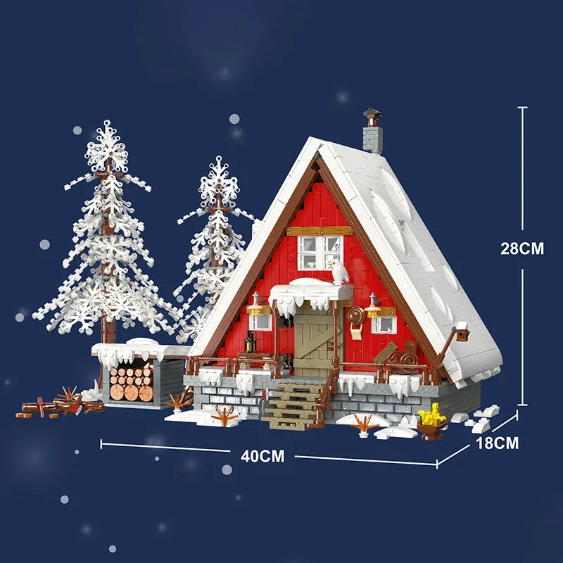 NEW 2025 Christmas Street view House Santa Cabin Model Building Blocks Bricks Snow Winter Forest Modular Architecture Toys Gifts