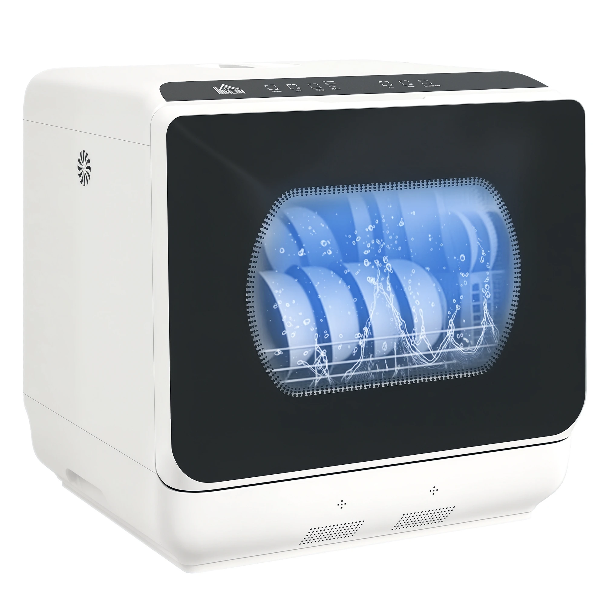 HOMCOM Lavavajillas de Encimera Lavavajillas Pequeño con 5+1 Programas Depósito de Agua de 6L Dos Modos de Suministro de Agua ECO Pantalla LED para Cocina Apartamentos