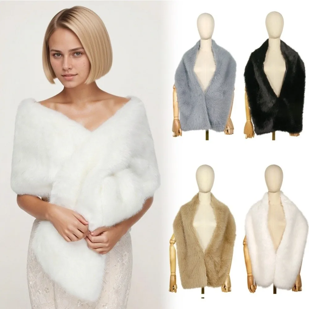 

Solid Color Plush Shawl Korean Style Ticken Faux Fur Scarves Soft Cloak Keep Warm Bride Shoulder Fake Collar Autumn/Winter