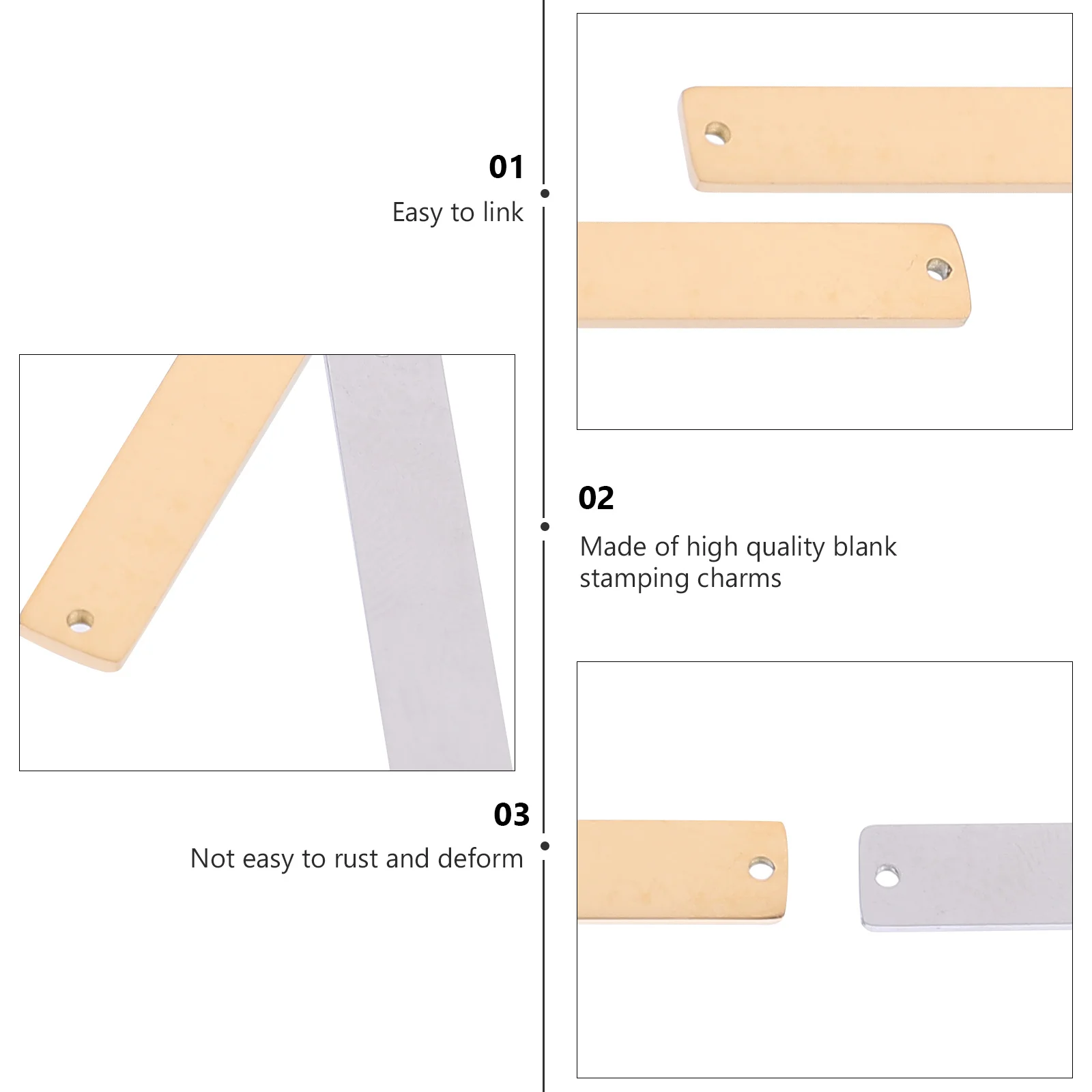 20Pcs Stainless Steel Rectangular Charm Blanks for Handmade Necklace Earring Bracelet DIY Stamping Tag Pendant Craft Supplies