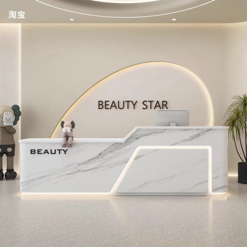Simple Clothing Reception Desks Store With Cream-style Lacquered Reception Desks Counter Company Office Furniture Военное Дело