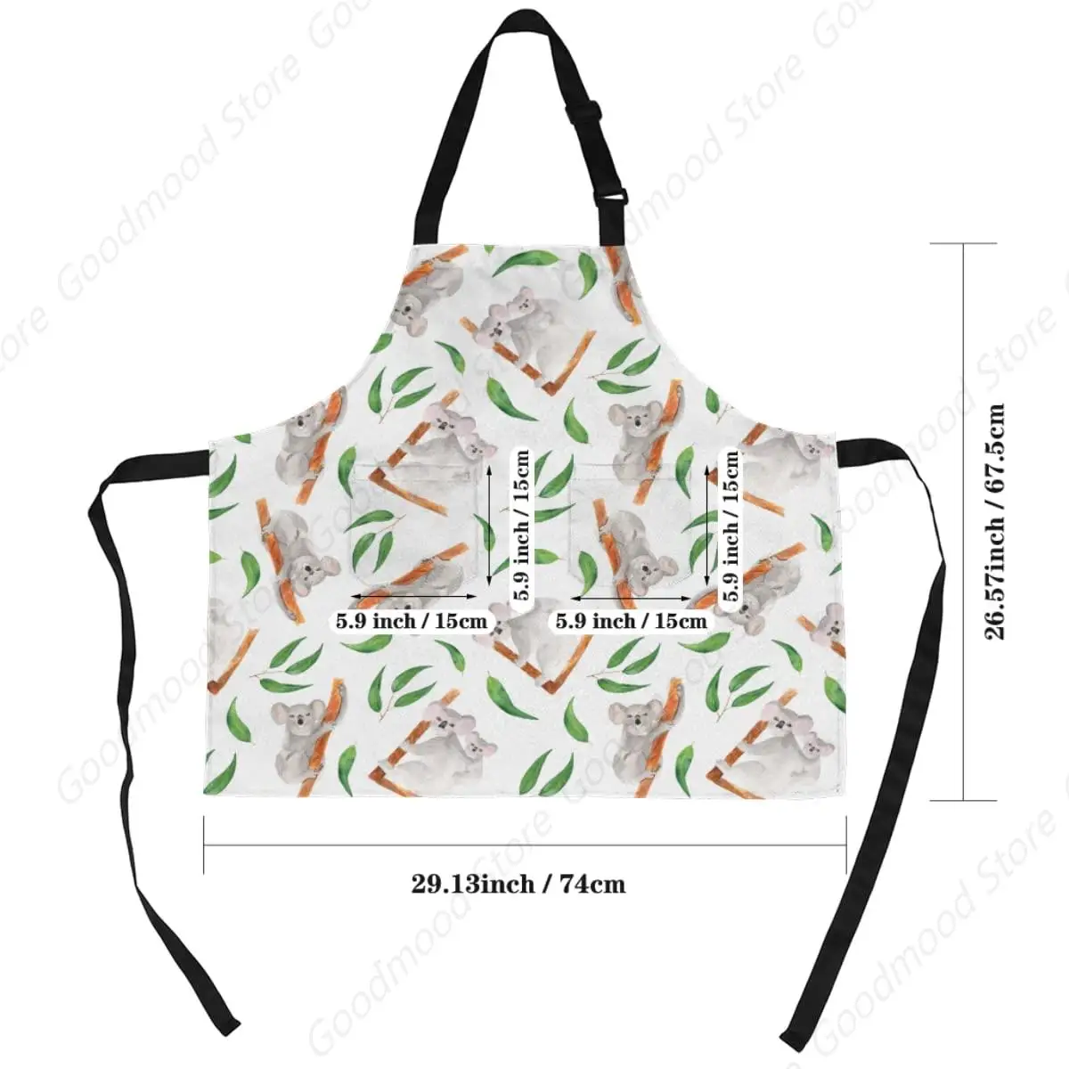 Adjustable Bib Apron Unisex Watercolor Koala Eucalyptus Leaves Waterproof Chef Aprons with 2 Pockets Long Waist Tie for Kitchen