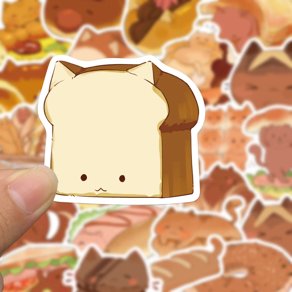 50PCS Cute Bread Kitty Stickers Funny Animals Graffiti Decals For Refrigerator Scrapbook Laptop Luggage Cartoon Toy Stickers