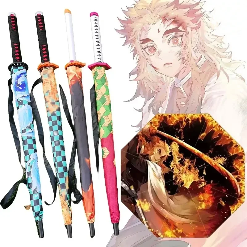 

Demon Slayer Katana Umbrella Anime UV Blocking Parasol Raincoa Kyoujurou Real Japanese Katana Samurai Sword Long Umbrella Gift