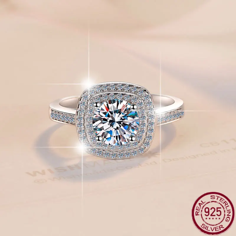 

New 1 carat square geometric luxury light luxury ring with gra moissanite certificate S925 pure silver ring wedding jewelry
