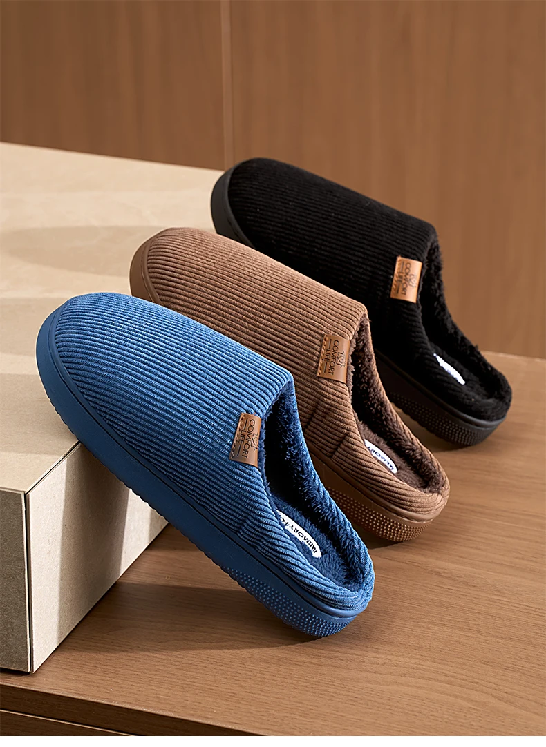 Winter-Hausschuhe aus weichem Cordstoff mit geschlossenem Zehenbereich für Damen und Herren, mit dickem Fleece-Futter, rutschfester Sohle, warm und bequem für den Innenbereich. – Detail 15