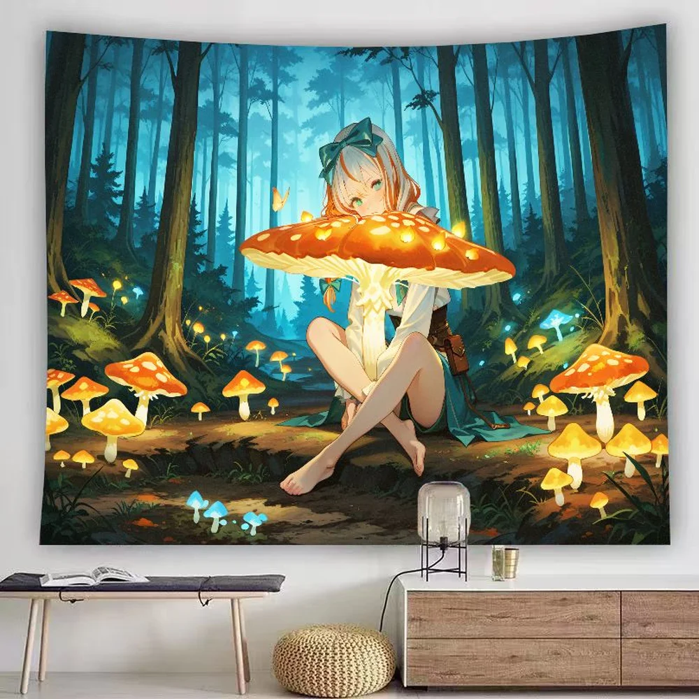 VIKAMA Anime Wheat Field Boy Tapestry - Cute Straw Hat Farmer Wall Hanging for Bedroom Dorm Room Decor
