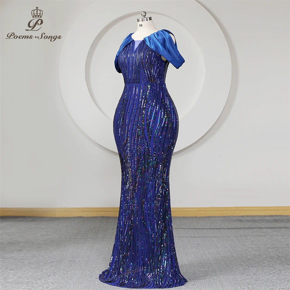 Royal Blue Sequins Formal Evening Dress Long Mermaid Jewel Neck Zipper Back Prom Dresses Party For Women Maxi dress