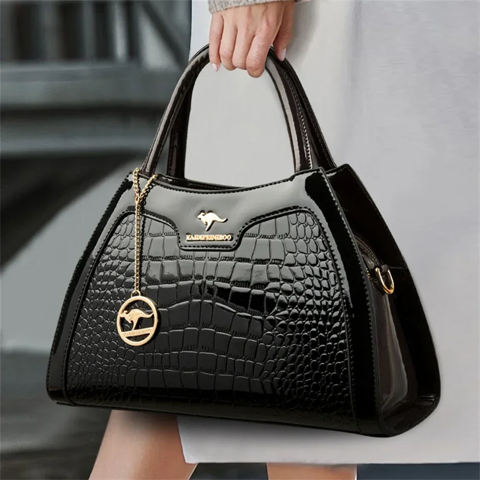 

Luxury Patent Leather Handbags for Women Designer Crocodile Pattern Women's Shoulder Crossbody Bag Hobos Ladies Messenger Stone