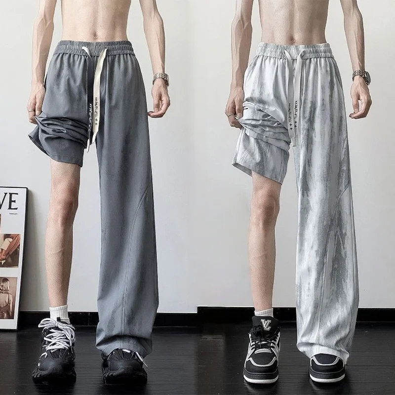 

Men's Ice Silk Loose Fit Casual Sports Pants Summer New Style Quick Dry Dyed Long Trousers Couple's Lightweight Hong Kong Style