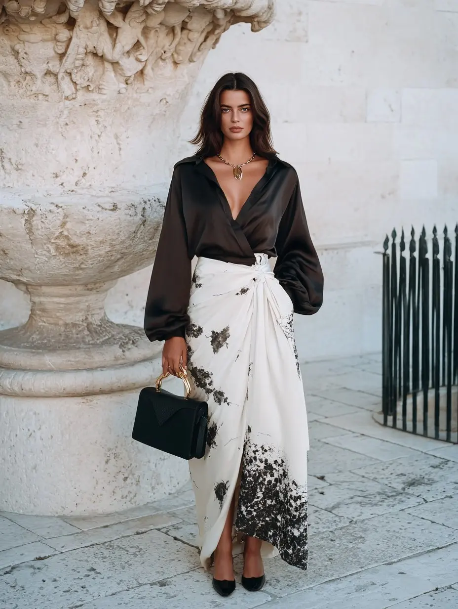 

Mia Muse Women's Shirts 2025 Autumn Simple Basics Retro Vintage Plain Bright Silk Lantern Sleeve Plunge Neck Casual Shirts